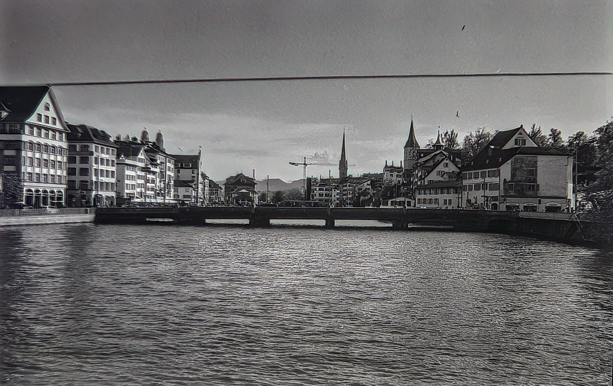 Panorama of the old town of Zurich on both banks of the Limmat river as seen from Central